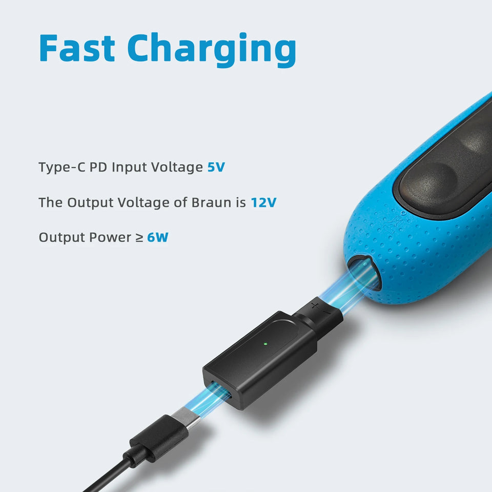 YUKU 12V Type-C Shaver Charger Adapter Charging Converter Fit for Braun Series 3 5 7 9 6 XT5 Electric Shaver Charger Replacement