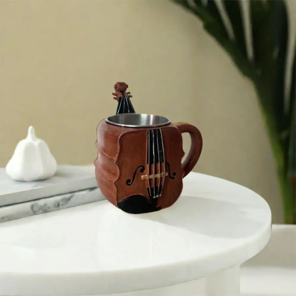 Stainless Steel Musical Instrument Coffee Mug Ornament Durable Guitar Style Water Cup Easy To Clean Comfortable Handle