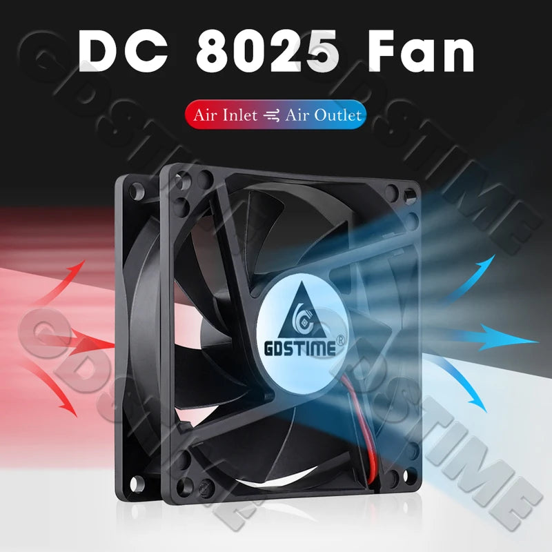 Gdstime DC 5V 12V 24V Fan 80mm*25mm PC CPU Cabinet Cooler Fan 8025 Dual Ball Axial Cooling Fan for Computer Case&Laptop Cooling
