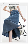Long Denim Skirt Women 2024 Spring Summer New Arrivals High Elastic Waist A Line Jeans Skirts Korean Fashion Casual Blue Skirts
