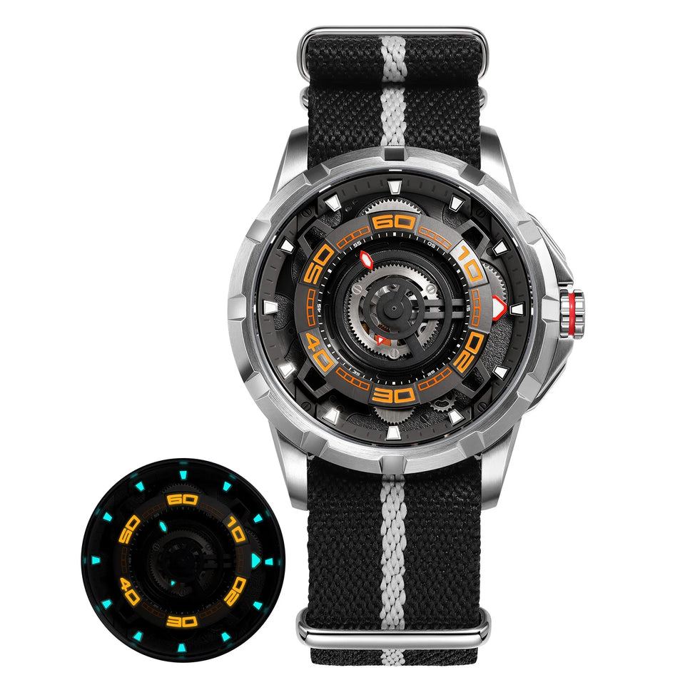 BERNY Automatic Men's Skeleton Watch 5ATM Luminous Sapphire Exhibition 3D Dial 316L Steel MIYOTA 82S0 Mechanical Watches for Men