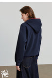 TOYOUTH Women Hoodies Sweatshirt 2025 Autumn New Contrasting Color Embroidery Splicing Hooded Pullover Tops