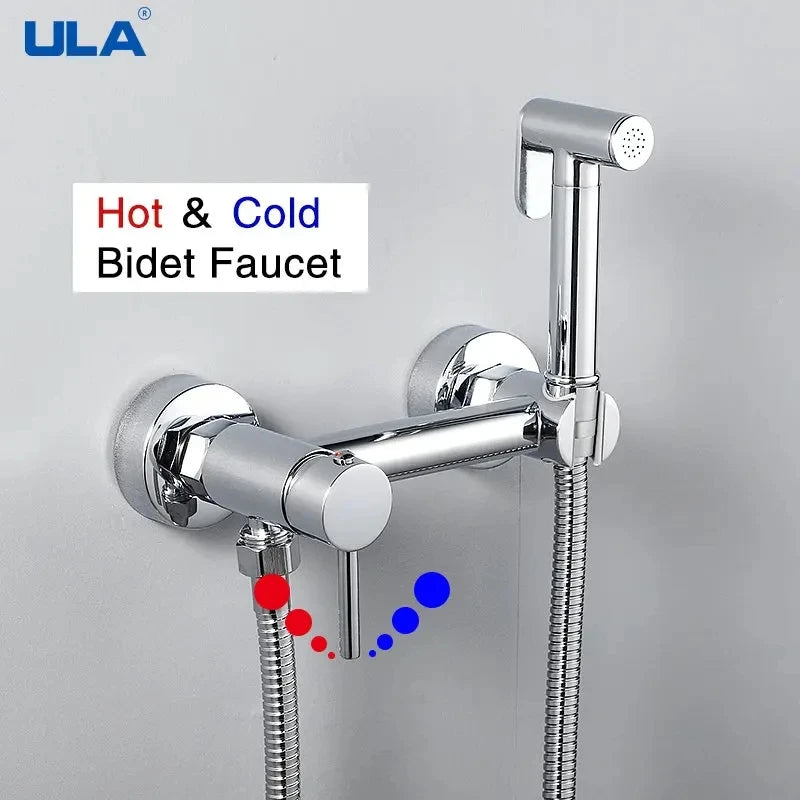ULA Brass Bidet Faucet Black Toilet Faucet Handheld Toilet Bidet Sprayer Set Hygienic Shower Hot Cold Water Mixer Shower Head