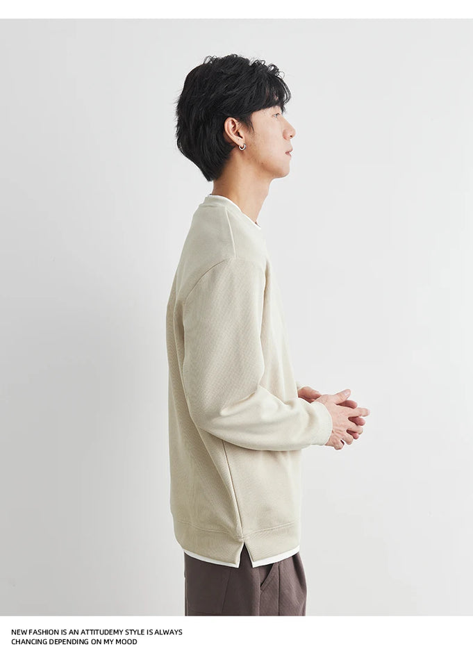 Men's Long Sleeve Casual Hoodie Loose Fit Round Neck White Top For Spring Autumn Versatile Sweatshirt Trendy Brand Men's Wear
