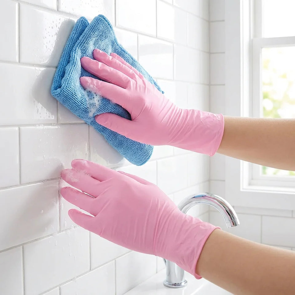 100 Pcs Pink Nitrile Gloves, Stretch Resistant for Cooking, Safe Food Handling, Disposable & Durable