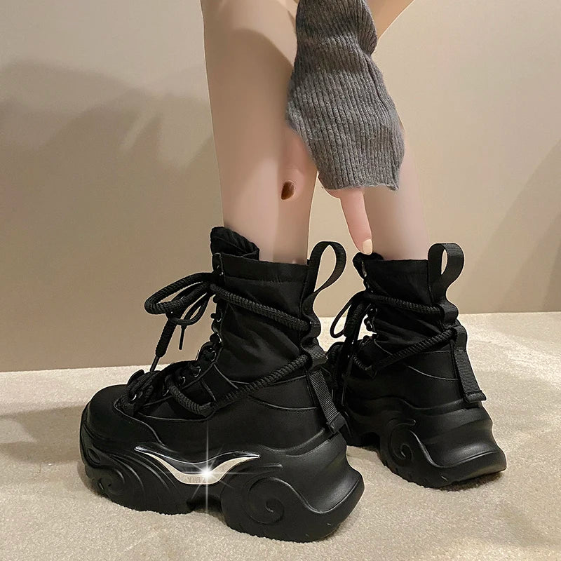 Women Ankle Boots Autumn Chunky Shoes Woman High Platform Breathable Sneakers 7.5CM Thick Sole Wedges Motorcycles Boots Winter
