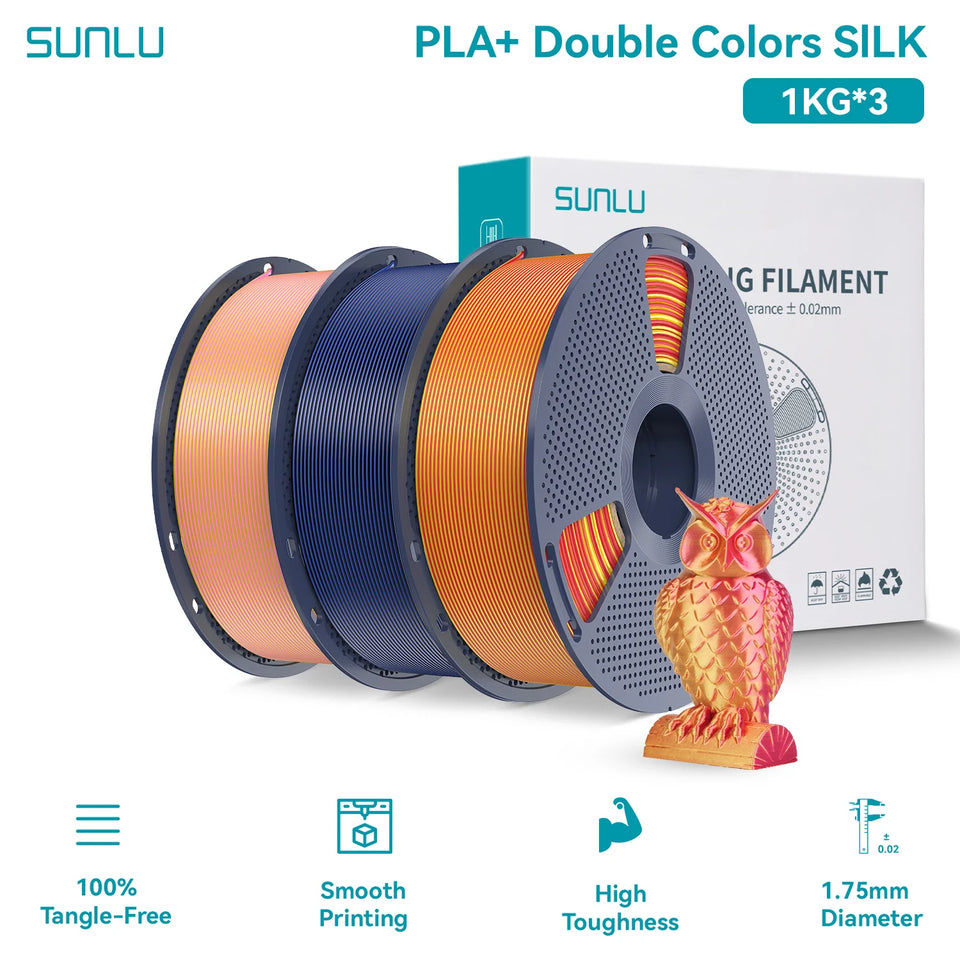 SUNLU Silk PLA PLUS 3D Filament 1.75mm Double Colors Silk Textures Pla+ Gradient Colors Filament for Most FDM 3D Printer 3KG