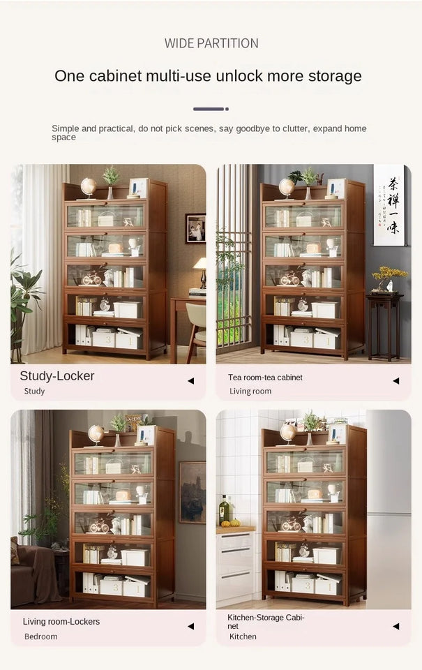 Bookshelf, bookcase, dust-proof floor-standing storage rack, household children and students storage rack with doors