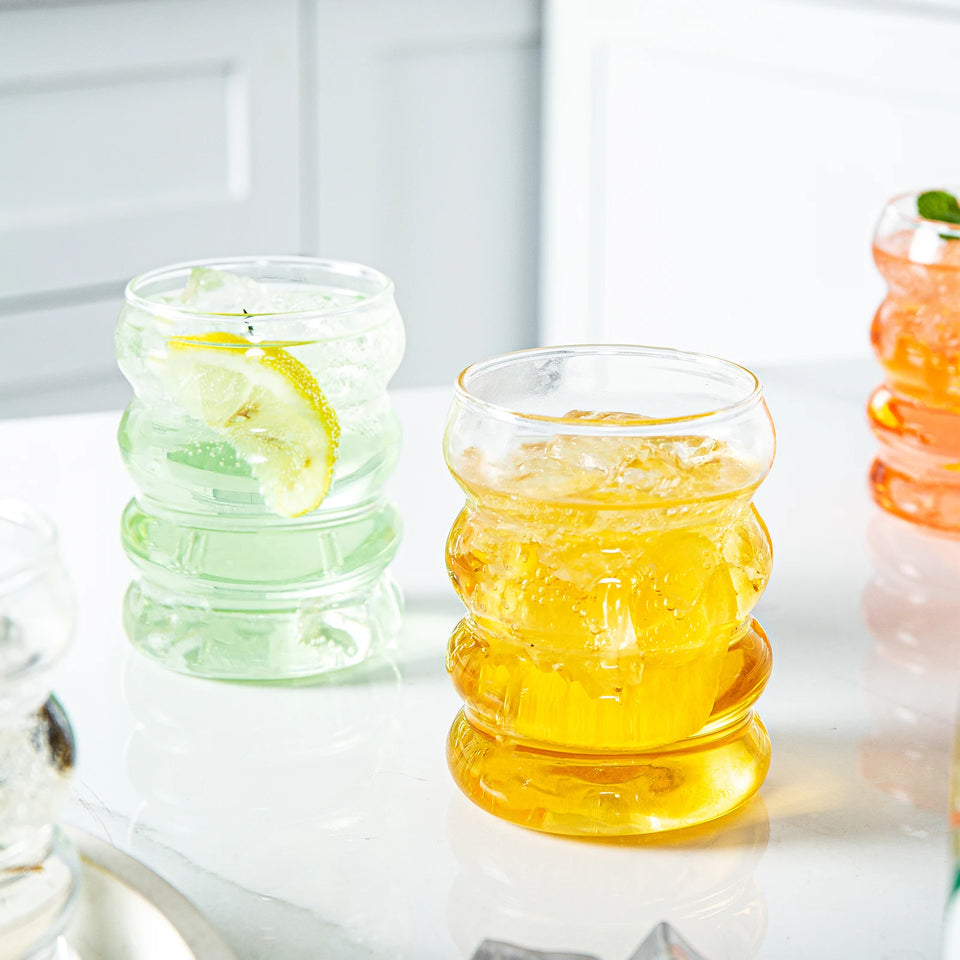 1-4PCS Creative Glass Cup Heat-resistant Tumbler Drinkware Tea Juice Milk Coffee Mug Home Water Glasses Ripple Mug 350ml