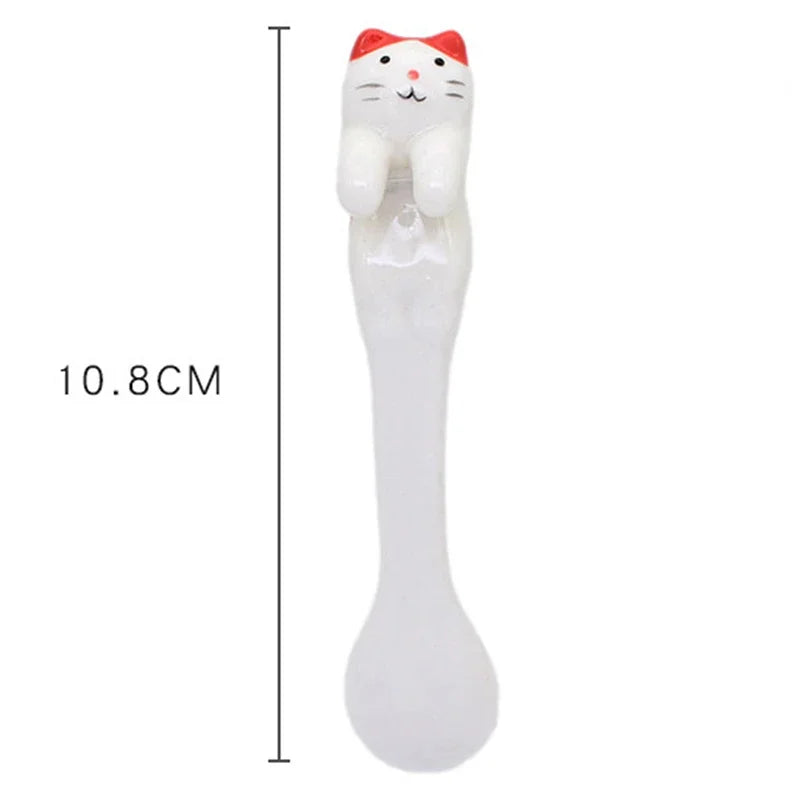 Hot SALE Kitchen Tool Novelty Gift Ceramic Cartoon Cute Cat Animal Spoon Hanging Coffee Dessert Spoon Unique Ice Cream Flatware