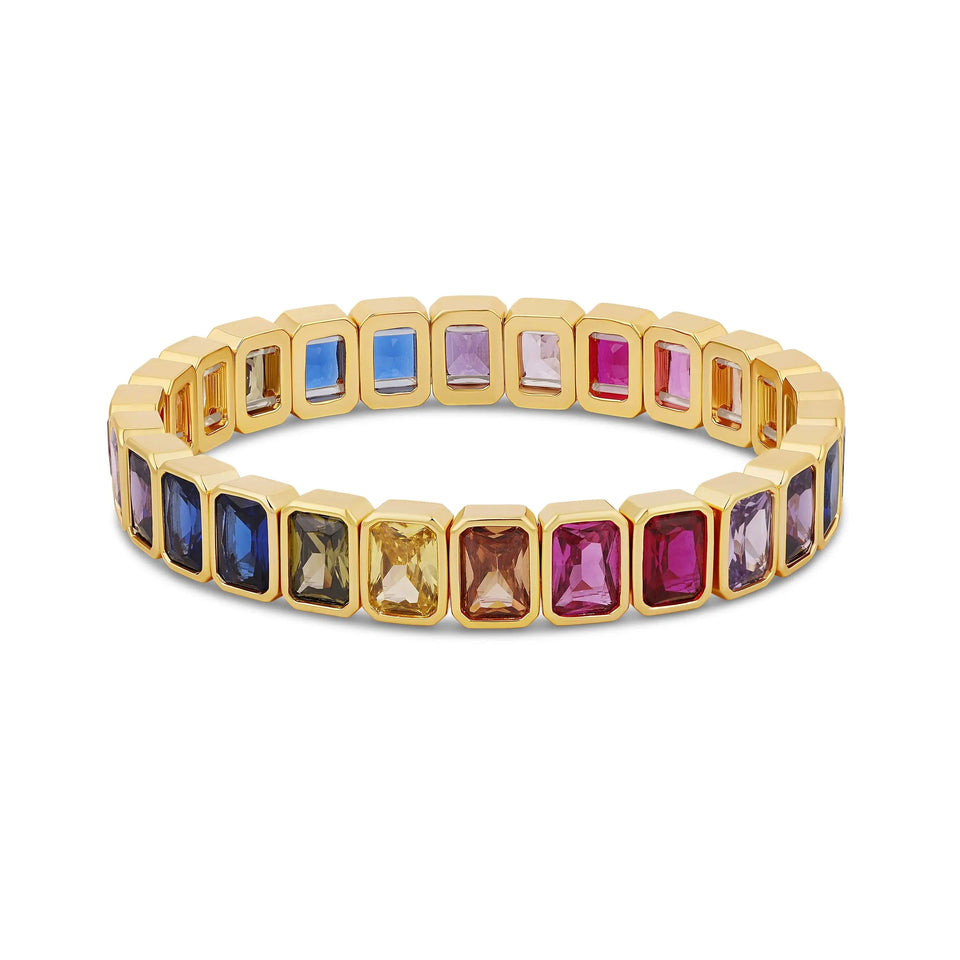 New Arrivals Geometric Bohemian Rainbow Cubic Zirconia Stretchy Stretch Tennis Bracelet Fashion Gold Plated Jewelry For Women