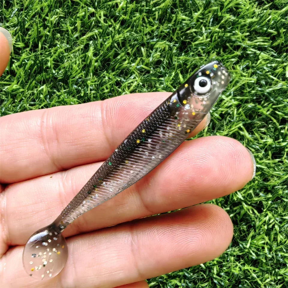 MUKUN 10pcs 60mm 2g Soft Lures Baits Fishing Lure Leurre Shad Double Color Silicone Bait T Tail