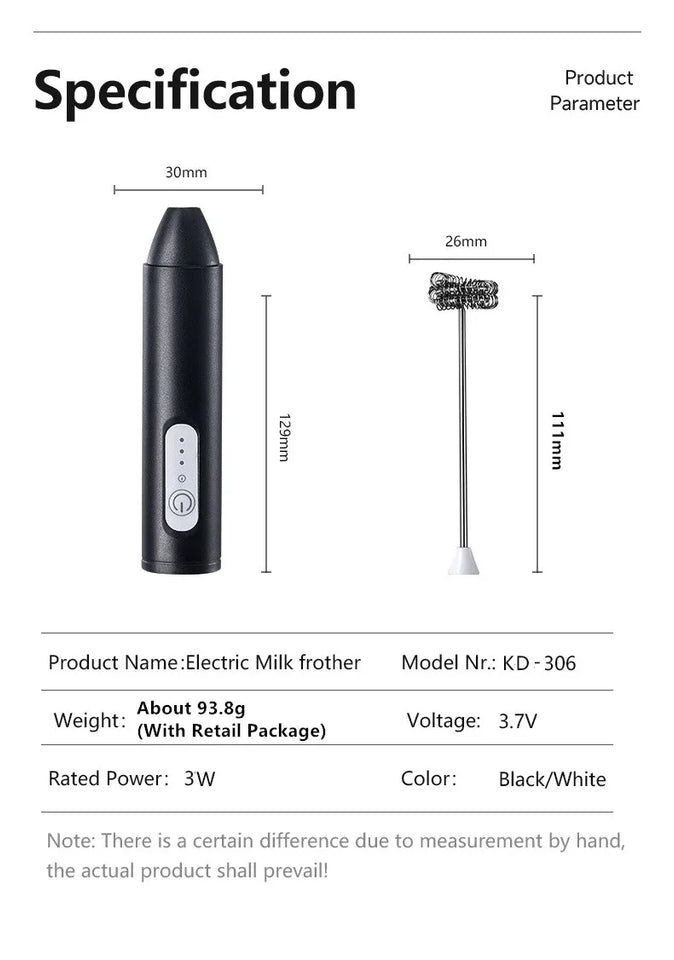 Electric Milk Foamer Blender Stainless Steel Handheld Milk Frother Wireless Coffee Whisk Mixer Egg Beater Tools For Kitchen