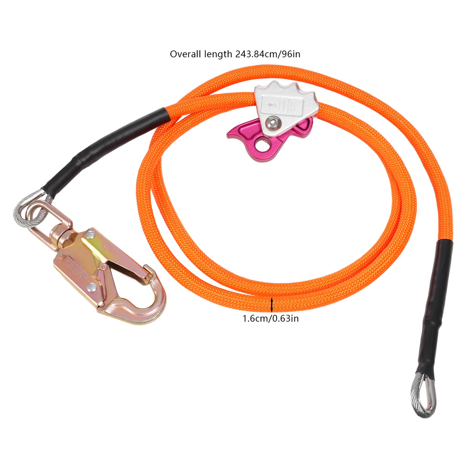 Sling Tree Descent Sling Rope 5/8 Inches -8 Feet/14 Feet with Triple Locking Carabiner Adjuster Orange/For Climbing Rescue