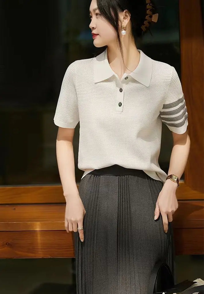 Korean Style Sweater Women's Summer New Youthful Vitality Age-reducing Polo Neck Fashionable Slimming Base Sweater Summer