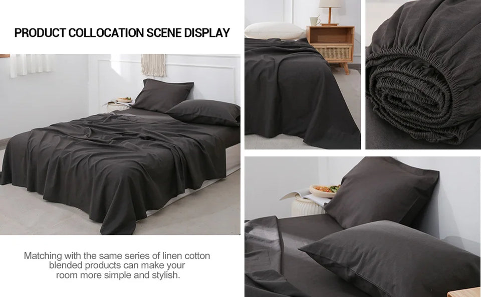 Simple&Opulence Linen Fitted Sheet (1 Piece) - 14 Inch Deep Pocket Mattress Cover Natural Flax Cotton Soft Breathable  Bedding