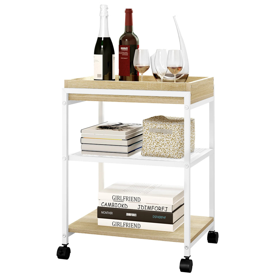 WOLTU 1PC Side Table 3-Tier Coffee Table Rolling Storage Cart with Removable Top Small End Table for Sofa Living Room Storage