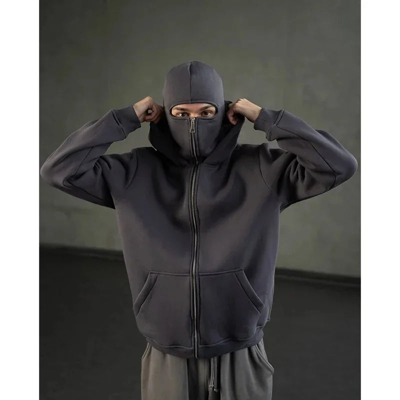 2025 Men Balaclava Y2K Gothic Harajuku Winter New Item Double Hooded Sweatshirt Autumn Men's Hooded Mask Zipper Sportswear Women