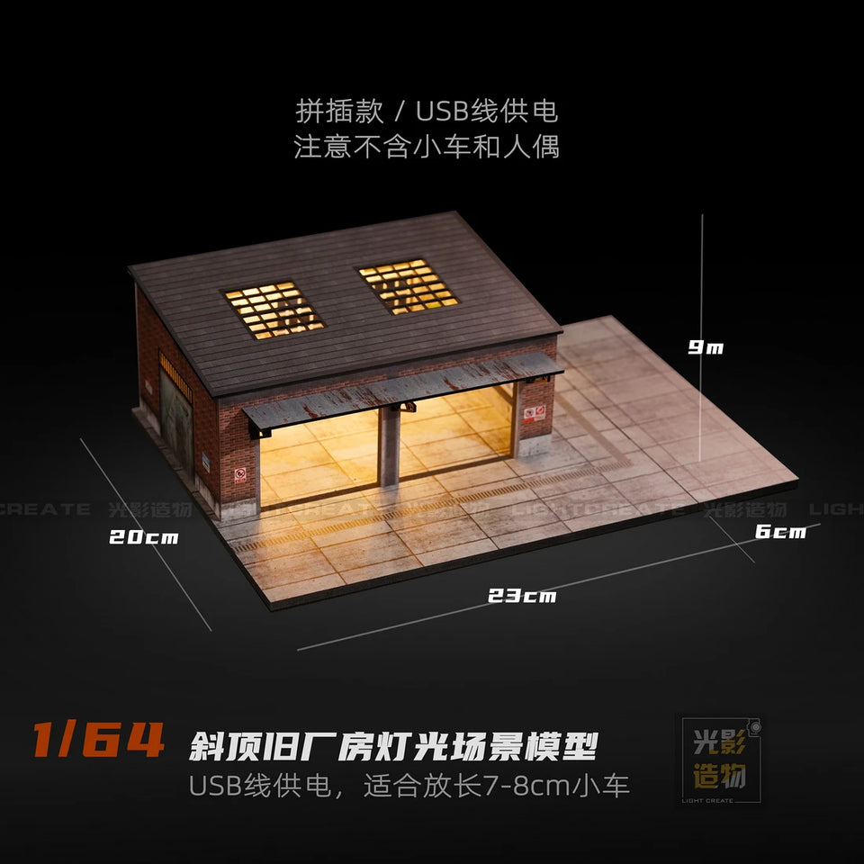 Diorama 1/64 Car Parking Lot with LED Lighting Japanese Commercial Building Model Scene Garage Display Model US