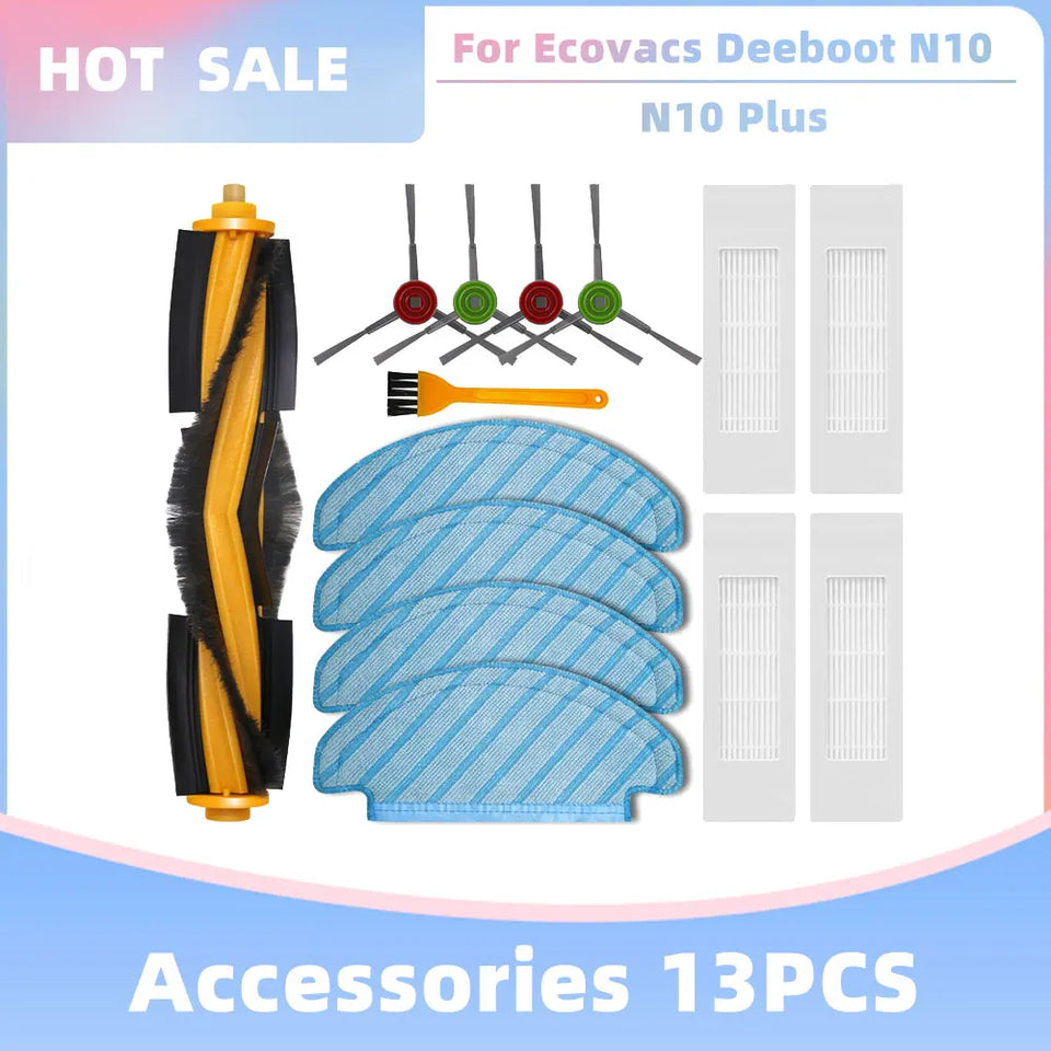 Compatible for Ecovacs Deeboot N10 / N10 Plus Replacement Accessories Parts Main Side Brush Hepa Filter Dust Bag Mop Cloth