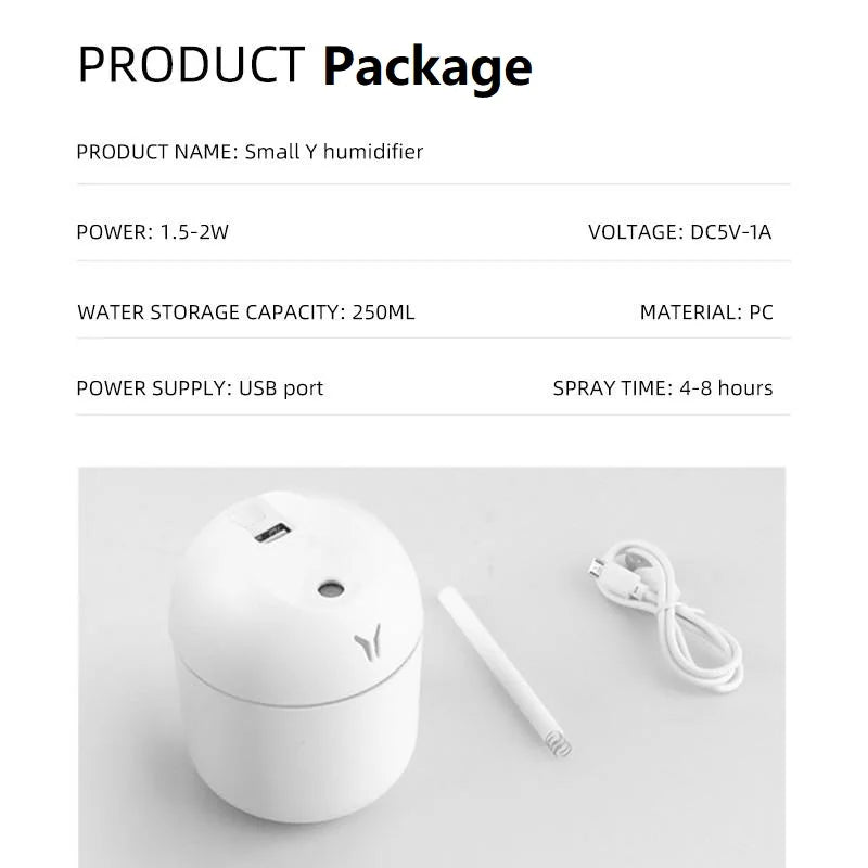 Portable Essential Oil Diffuser & Humidifier – 250ml USB-Powered Mute Mist Maker with Color-Changing Night Light (BPA-Free)