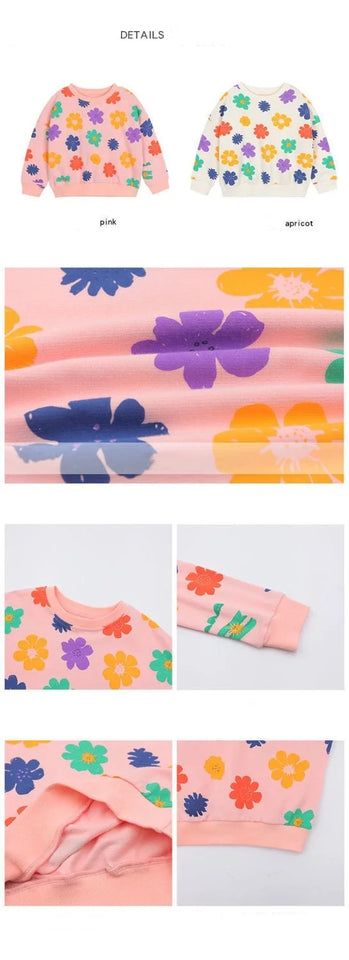 Spring Autumn Baby and Girls Sweet All-Over Flowers Sweatshirt School Kids Outfit Pullover Tops Child Workout Jumper 1-12 Years