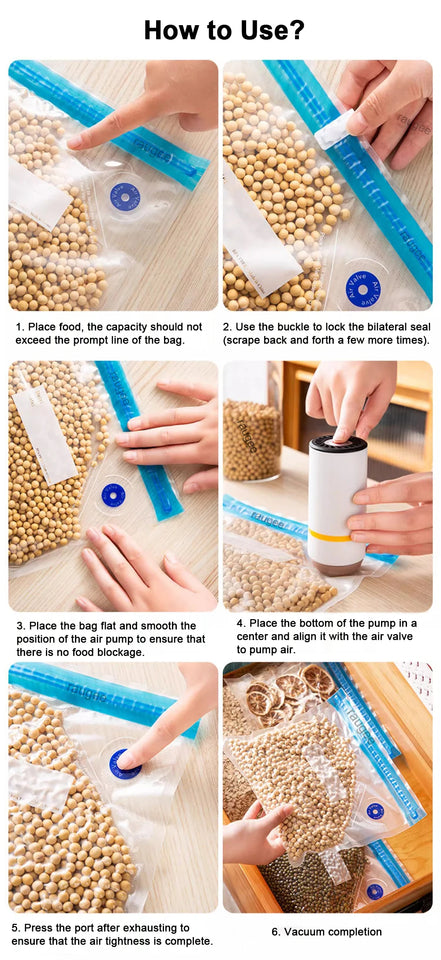 Electric Vacuum Sealer Pump Portable Handheld Vacuum Sealer Pump with Reusable Zipper Vacuum Bags BPA-Free Vacuum Packaging Bag