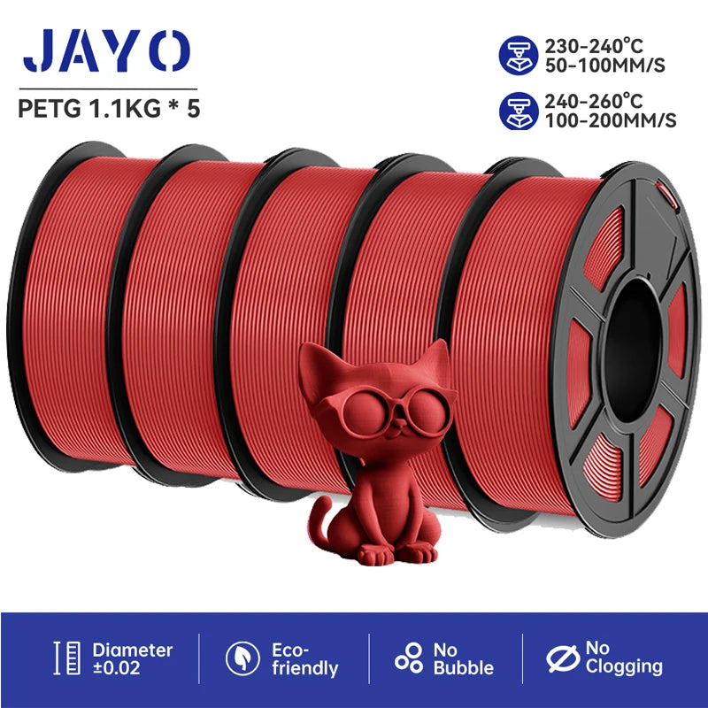 JAYO filaments petg 5Rolls Mixed colors 3D Printer Filament 1.75mm 100% No Bubble FDM 3D Printer Materials DIY Gift 1.1KG/1rolls