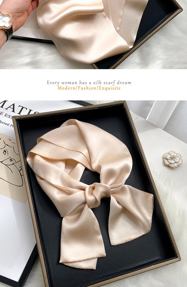 Fashion Design 100% Real Silk Skinny Scarves Handle Bag Ribbons Foulard Tie Hair Band Neckerchief Print Headbands For Women