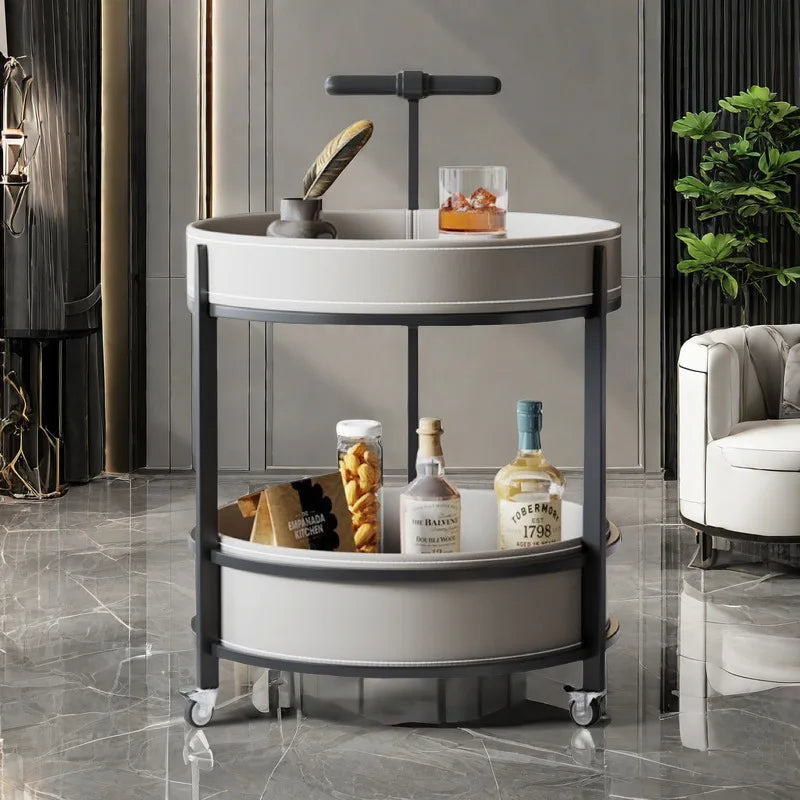 2025 New Light Luxury Sofa Side Table Movable Hotel Room Saddle Leather Trolley Home Bedroom Storage Bedside Small Coffee Table
