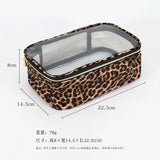 Waterproof Large Capacity Leopard Print Clear Makeup Bag Portable Travel Toiletries Storage Cosmetic Organizer with Zipper