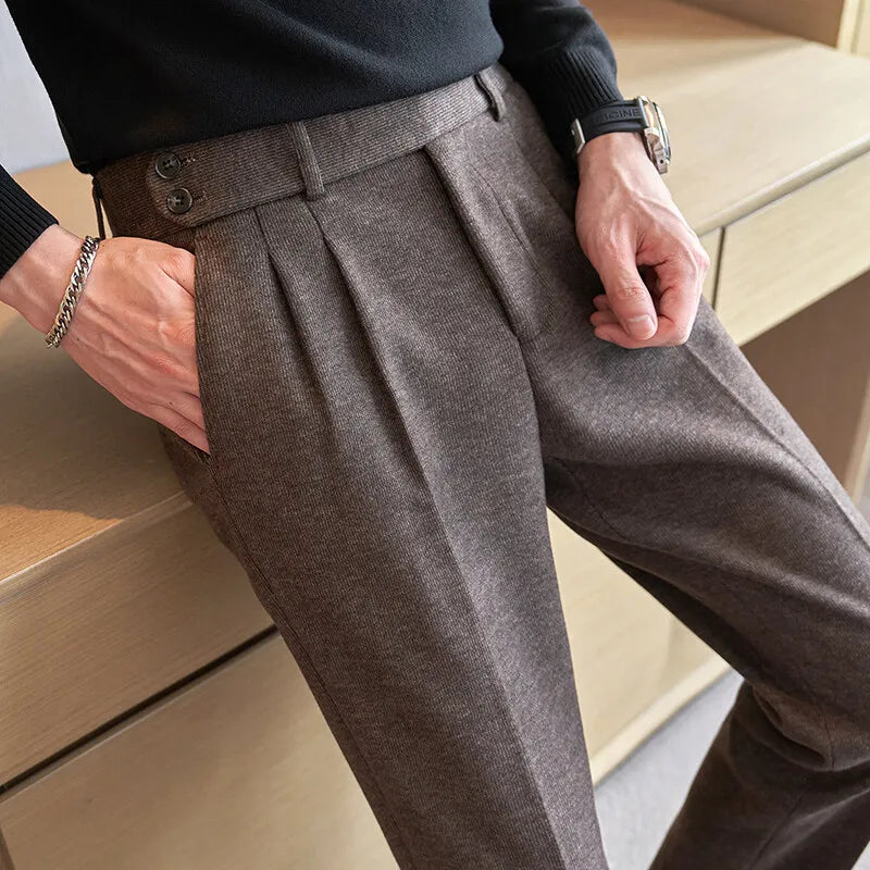 Autumn Winter Neapolitan Trousers Men with 5% Wool Fabric, Coffee Fashionable Simple & Versatile Casual Pants,pantalones Hombre