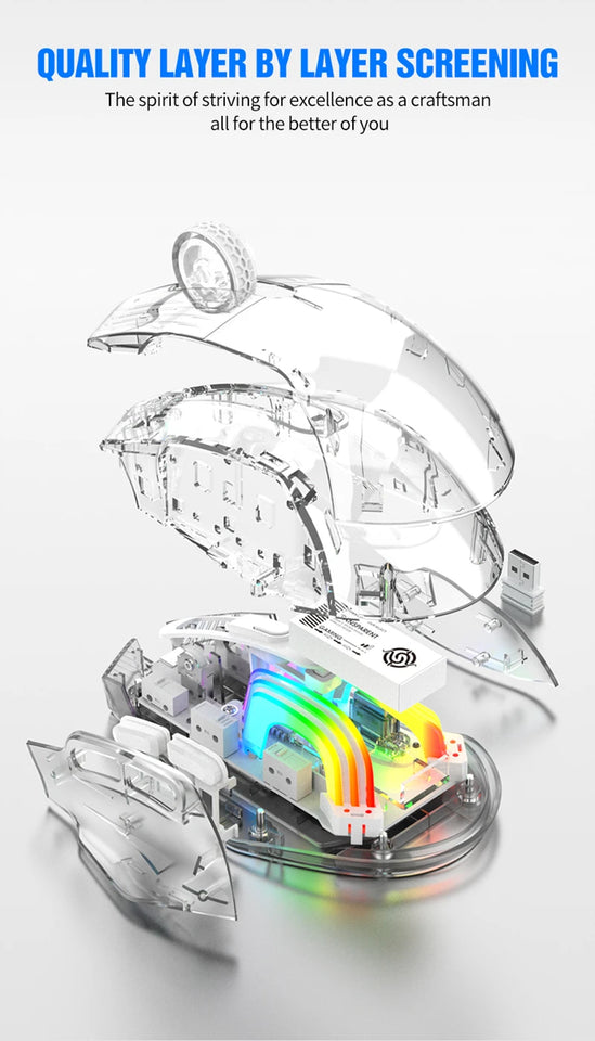 Aesthetic Clear Wireless Mouse for Women RGB Glow Tri-Mode Bluetooth Rechargeable Gaming Mouse for Laptop PC Office