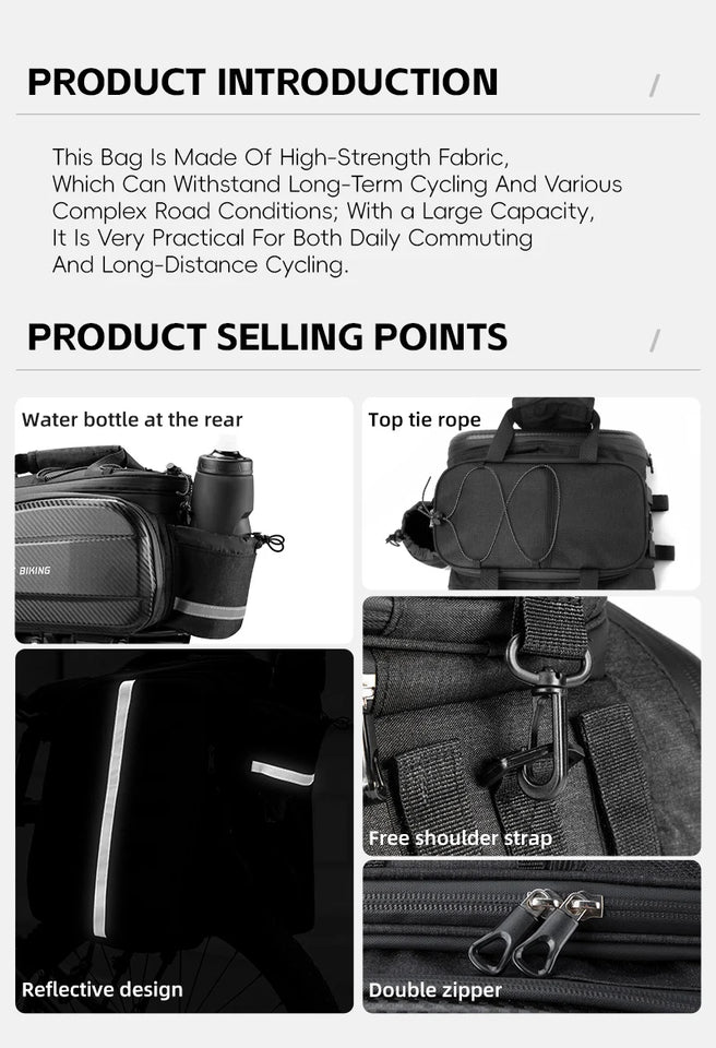 WEST BIKING Cycling Trunk Bag Large Capacity Bicycle Pannier Multifunctional Reflective Bike Bag Travel Bag MTB Bike Accessories