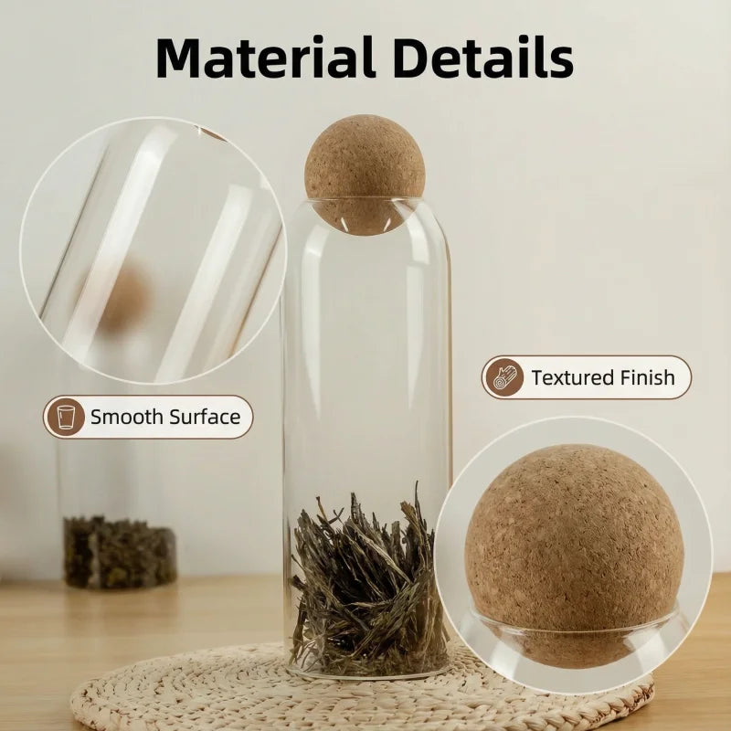 Four size spherical cork transparent glass sealed cans, suitable for storing coffee beans/tea leaves and kitchen storage