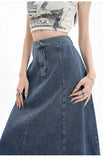 Long Denim Skirt Women 2024 Spring Summer New Arrivals High Elastic Waist A Line Jeans Skirts Korean Fashion Casual Blue Skirts