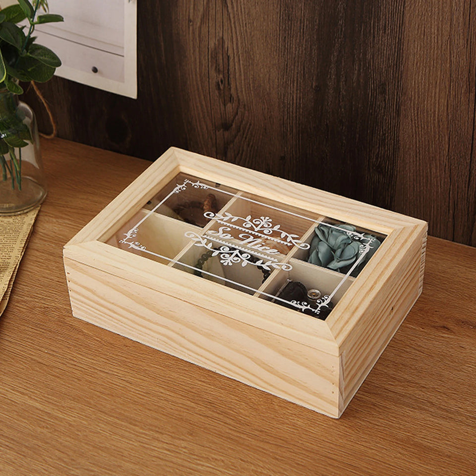 6 Grids Wooden Tea Box Portable Jewelry Box Divided Tea Storage Organizer Wood Storage Rack Coffee Tea Bag Storage Holder