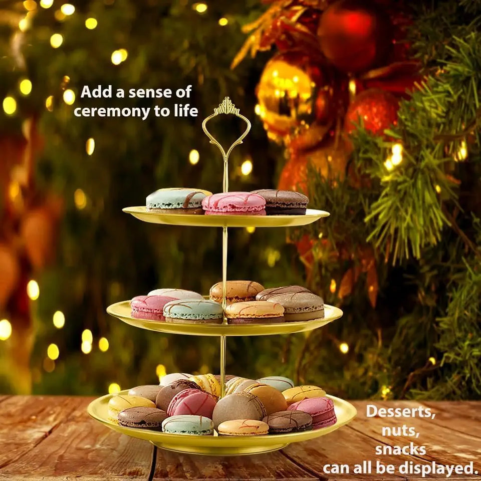 Gold 3-Tier Cake Stand 27x27cm, Party Dessert Display Tower for Holiday Gathering, Elegant Serving Stand