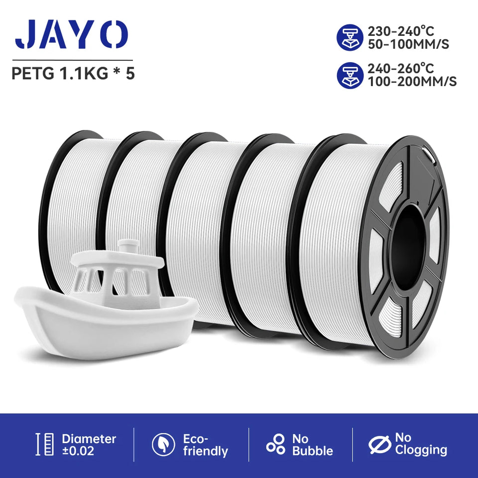 JAYO filaments petg 5Rolls Mixed colors 3D Printer Filament 1.75mm 100% No Bubble FDM 3D Printer Materials DIY Gift 1.1KG/1rolls