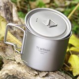 Tiartisan 350ml 750ml Tatinium Cup Hiking Tableware Fodable Handle Coffee Cups with lids Lightweight Frosted Cup Mugs