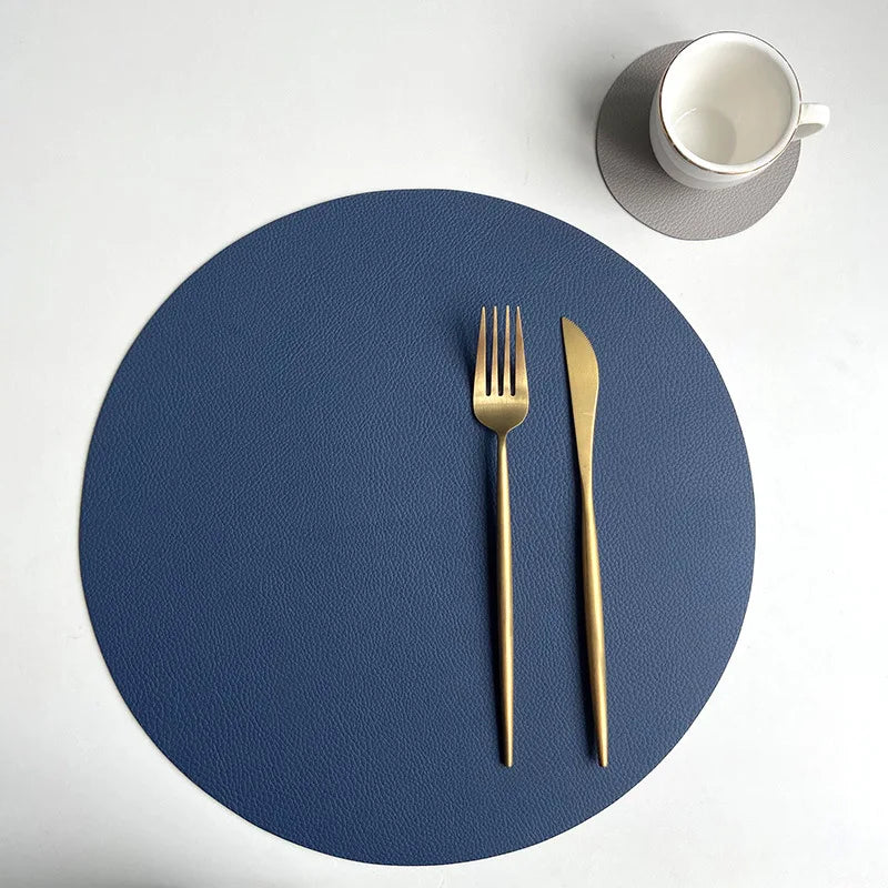 1/6/10 Sets Round PU Leather Placemats & Coaster Set Oil-Proof Waterproof Insulation Mat for Kitchen Coffee Shop Christmas Decor