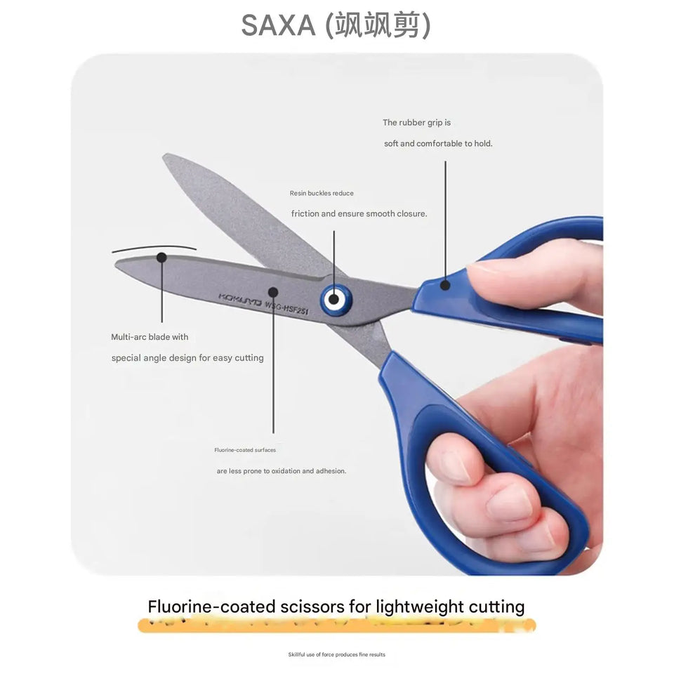 KOKUYO SAXA Curved Scissors for Effortless Cutting Non-stick Fluorine/Titanium Coated Safety Round Tip Portable Safe Craft Tools