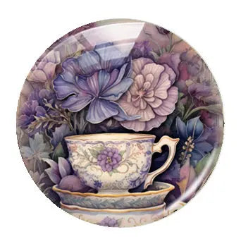 Handmade Teacup Coffee Cup Flower Photo Glass Cabochon Flatback Demo Flat Back Cameo For Diy Jewelry Making Supplies Accessories