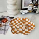 Ceramic Tray Checkerboard Jewelry Storage Plate Ring Earing Dessert Plate Home Decoration Retro Desk Organizer Kitchen Tableware