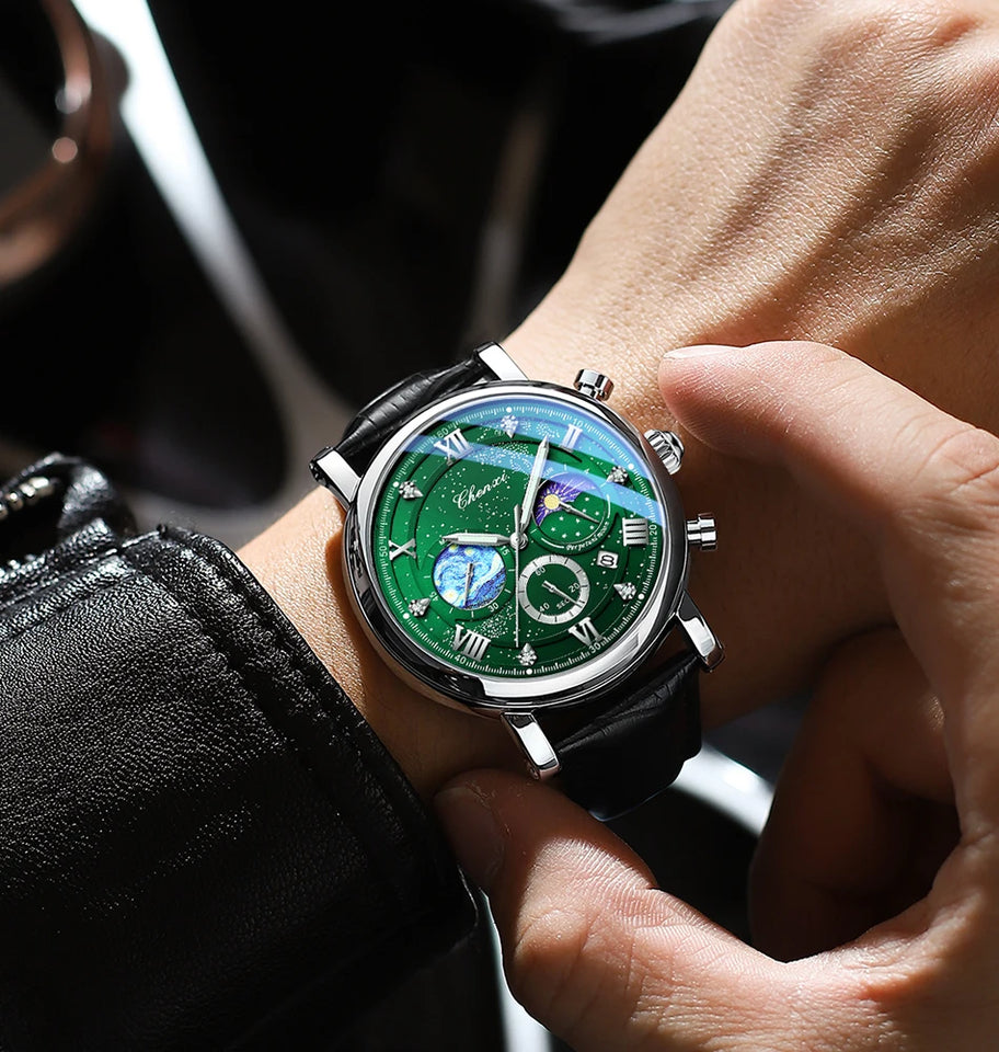 CHENXI Watches Luxury Men Waterproof Star Luminous Watch For Man High Quality Quartz Chronograph Leather Wristwatches Clock Male