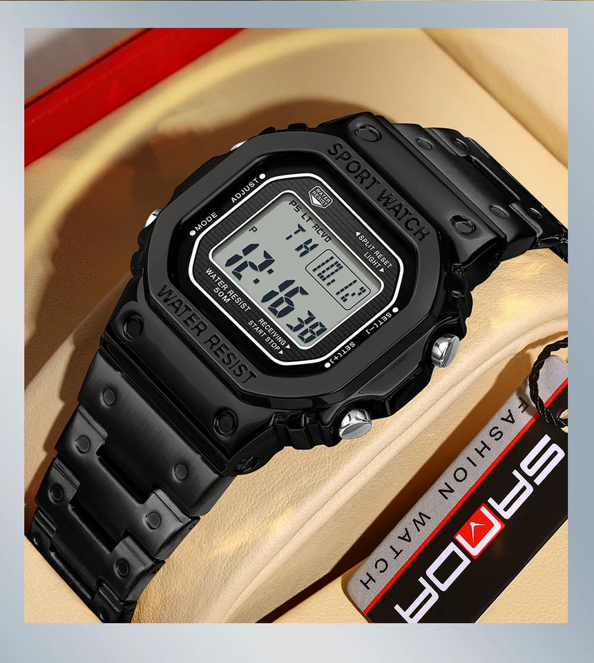 SANDA 2162 Men's Electronic Digital Watch Countdown LED Electronic Night Light Sports Waterproof Men's Electronic Watch