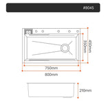 304 Stainless Steel Kitchen Sink, Large Single Sink, Thickened Whale Relief, Digital Display, Washbasin, Washbasin
