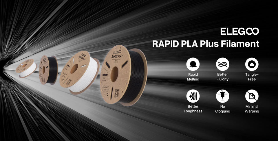 ELEGOO RAPID PLA+ Filament 1.75mm, 3D Printer Filament, Support 30-600mm/s Printing Speed, Compatible with Most FDM 3D Printers