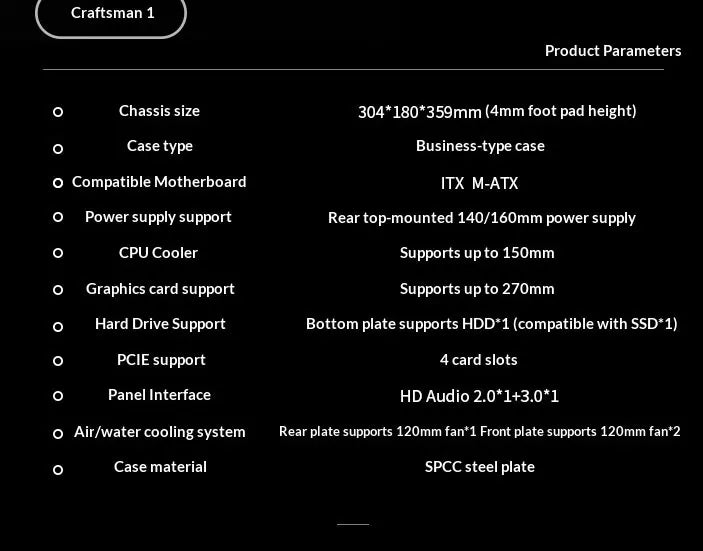 WJCOOLMAN Craftsman Series Small Chassis Home-Type Desktop Computer Supports M-ATX Motherboard - Compact Gaming PC Build