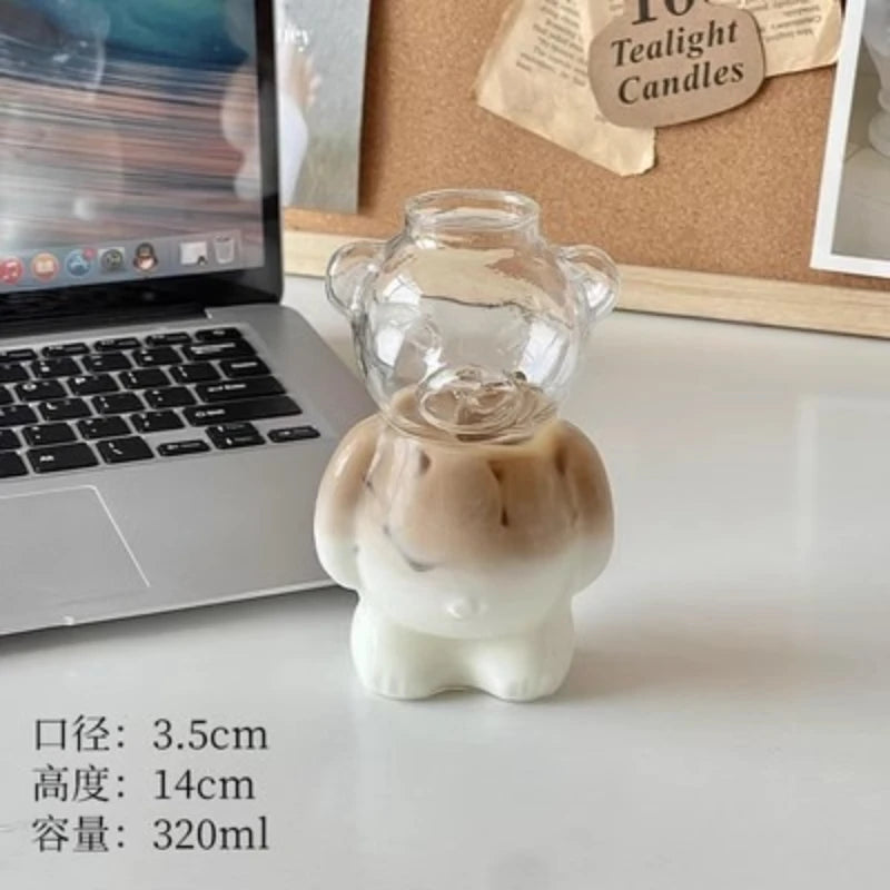 Restaurant Bear Shape Glass Cups, Cute Cartoon Animal Transparent Juice Cups for Children,Office Coffee Mugs Party Water Jar